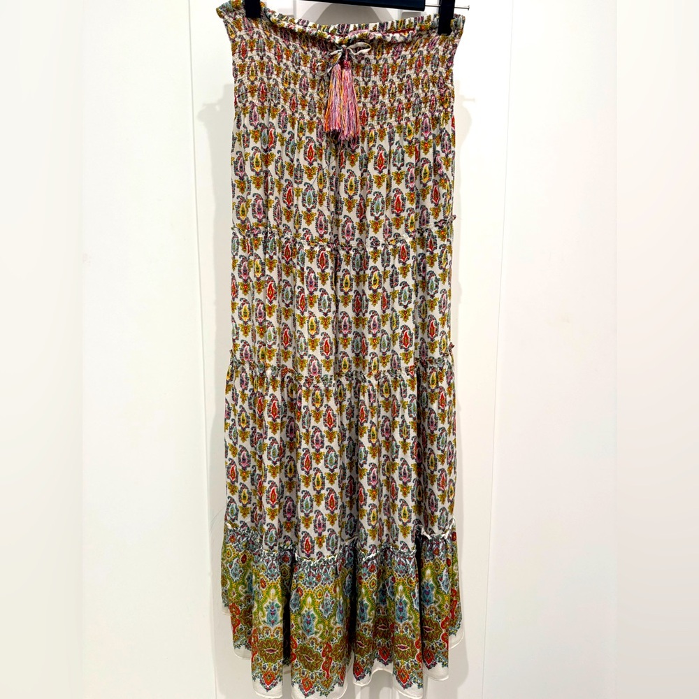 Calypso St. Barth Colorful Patterned 100% Silk Maxi Skirt